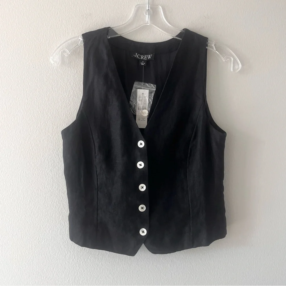 J. Crew Black Button Down Linen Vest NWT